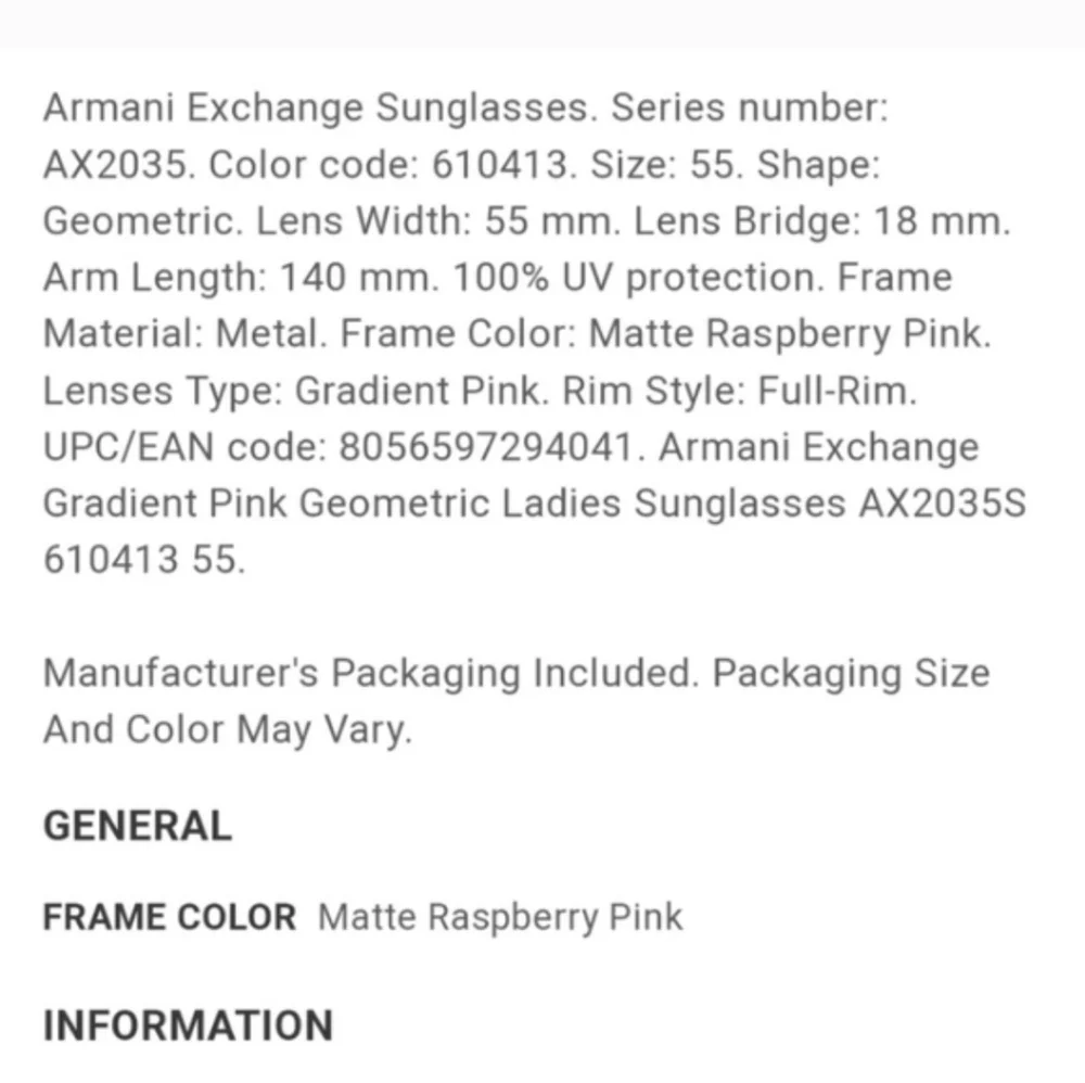 Armani exchange Geometric exagonal metal mate Raspberry pink sunglasses New